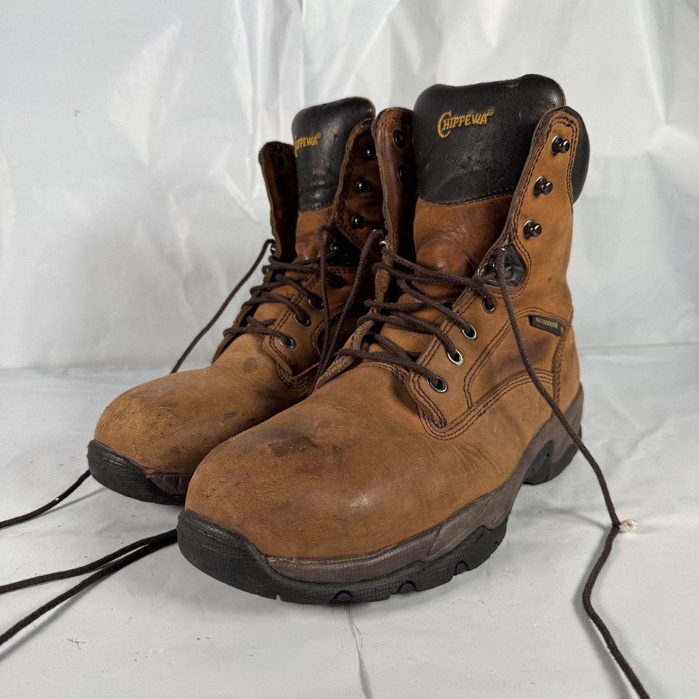 Chippewa Boots Mens 8 Brown Waterproof Work Leather Upper Balance Safety Toe‎